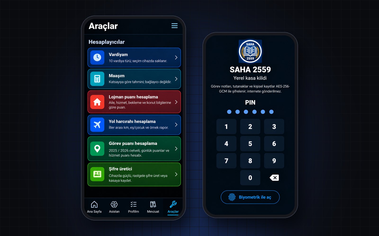 SAHA 2559: hesaplayıcılar ekranı ve PIN kilitli yerel kasa